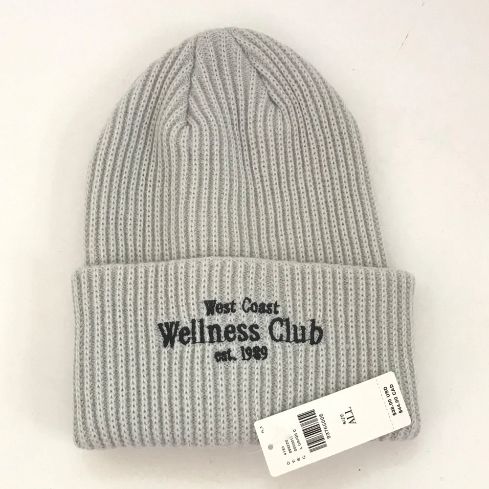 ANTHROPOLOGIE Beanie Hat Daily Practice West Coast Wellness Club Embroidered